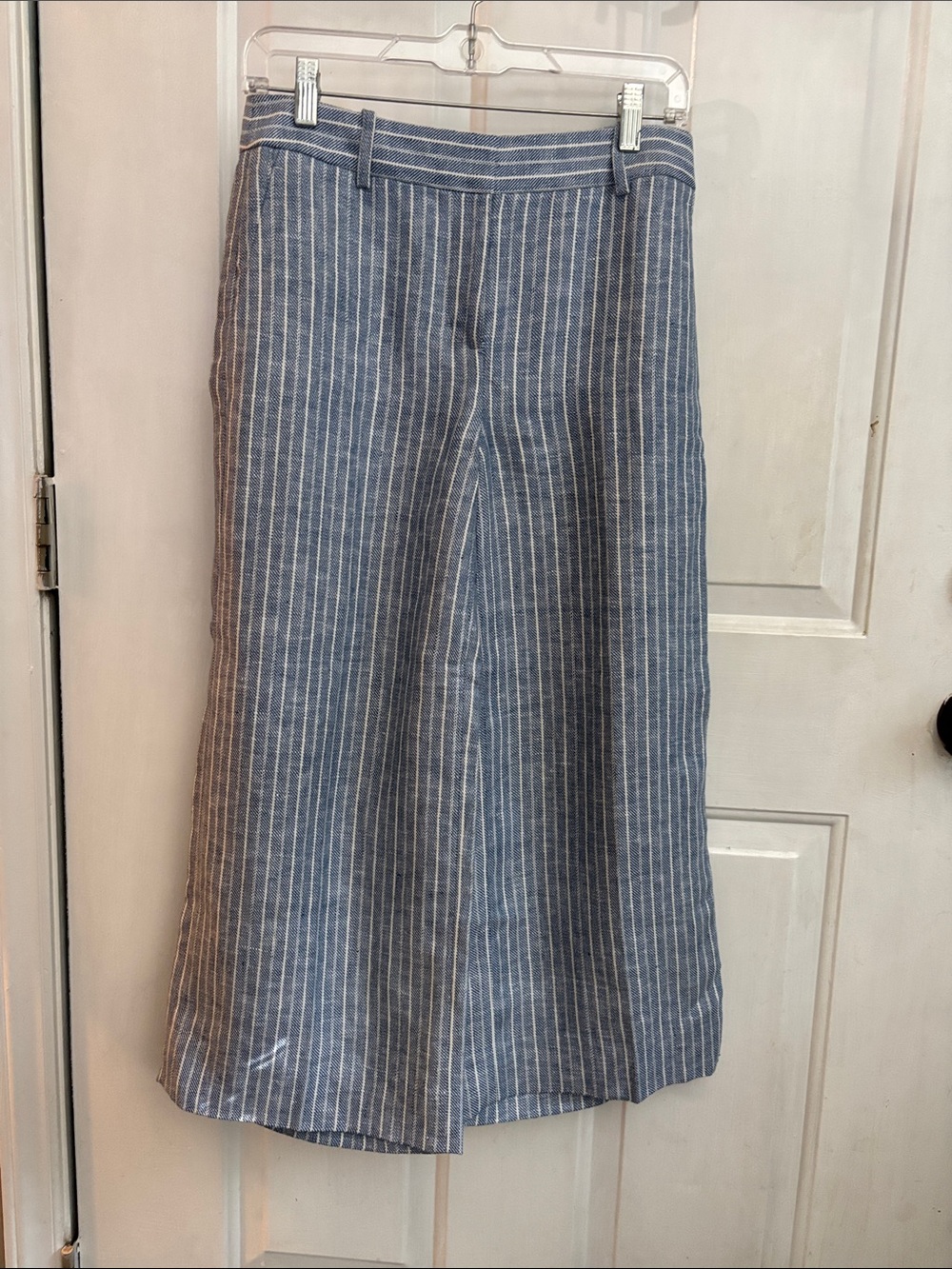 J. Crew Blue and White Striped Linen-Blend Midi Trousers